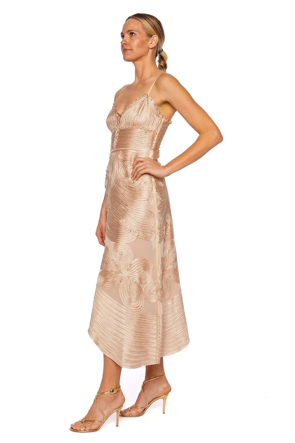 Vesna Embroidered Ribbon Silk Midi Dress