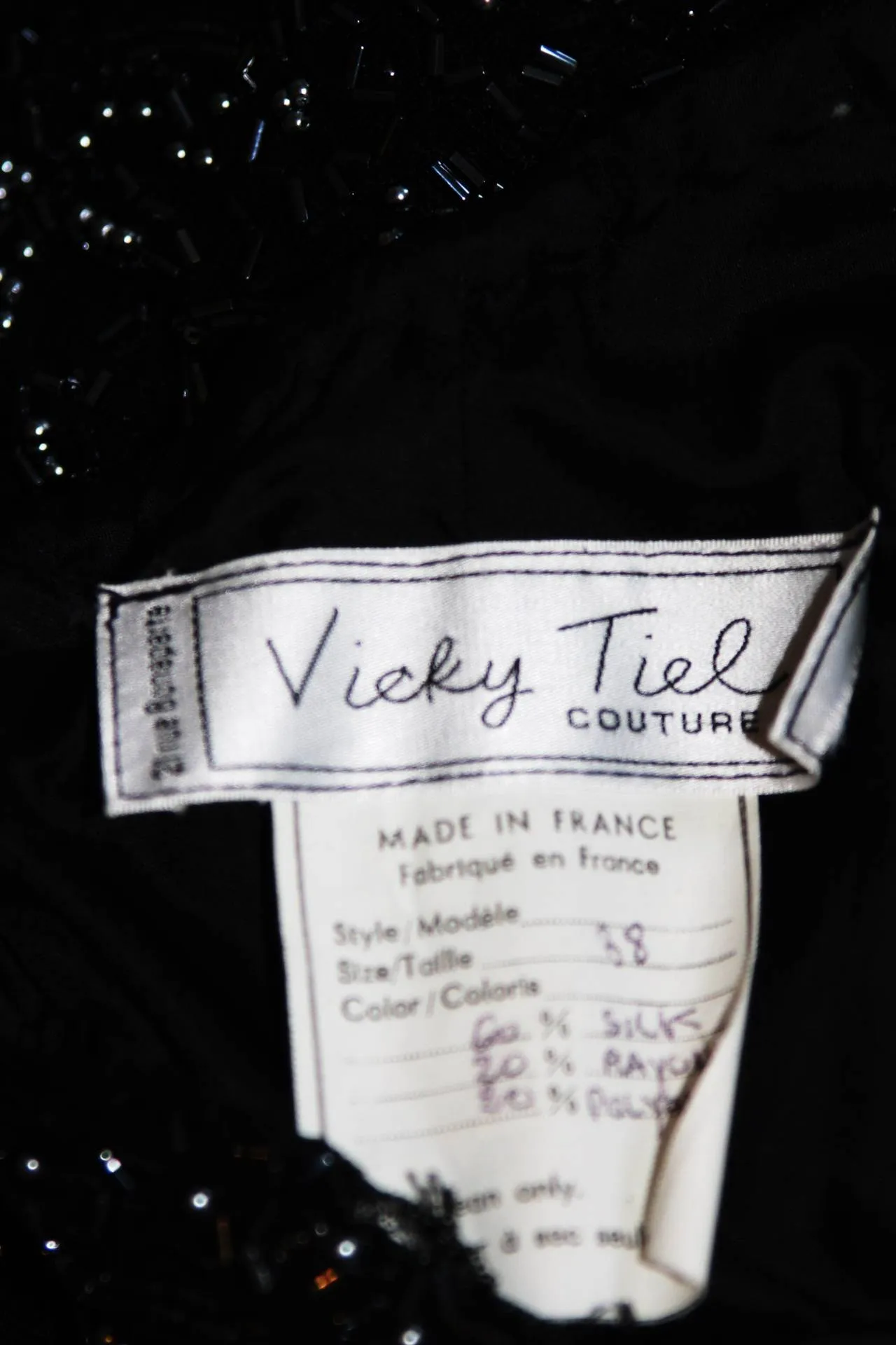 VICKY TIEL Black Embellished Lace Gown With Silk Skirt Size Small