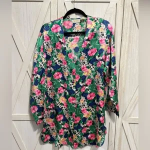 Victoria’s Secret Vintage Gold Label Floral Print Silk Sleep Dress Night Shirt M