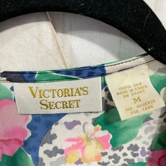 Victoria’s Secret Vintage Gold Label Floral Print Silk Sleep Dress Night Shirt M