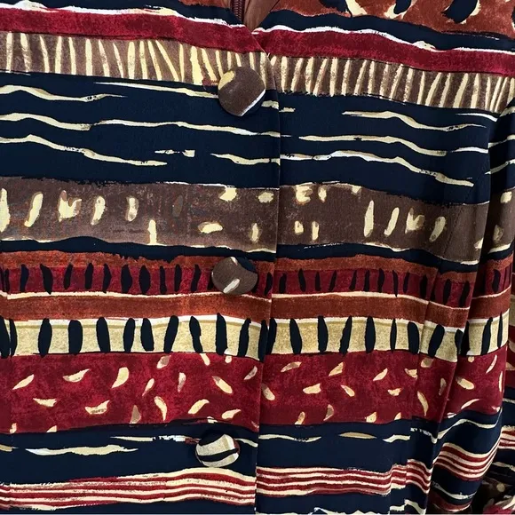 Vintage 80’s Spencer Jeremy 100% Silk Tribal Print Faux Wrap Dress Size 14