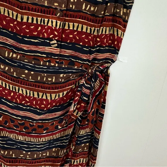 Vintage 80’s Spencer Jeremy 100% Silk Tribal Print Faux Wrap Dress Size 14