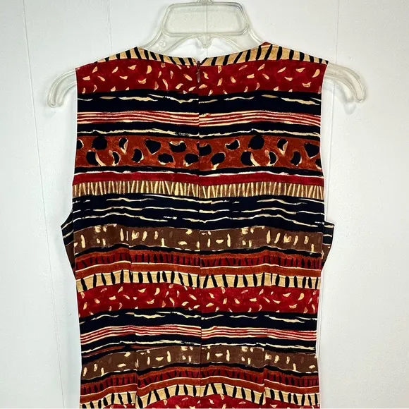 Vintage 80’s Spencer Jeremy 100% Silk Tribal Print Faux Wrap Dress Size 14