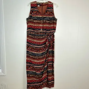 Vintage 80’s Spencer Jeremy 100% Silk Tribal Print Faux Wrap Dress Size 14