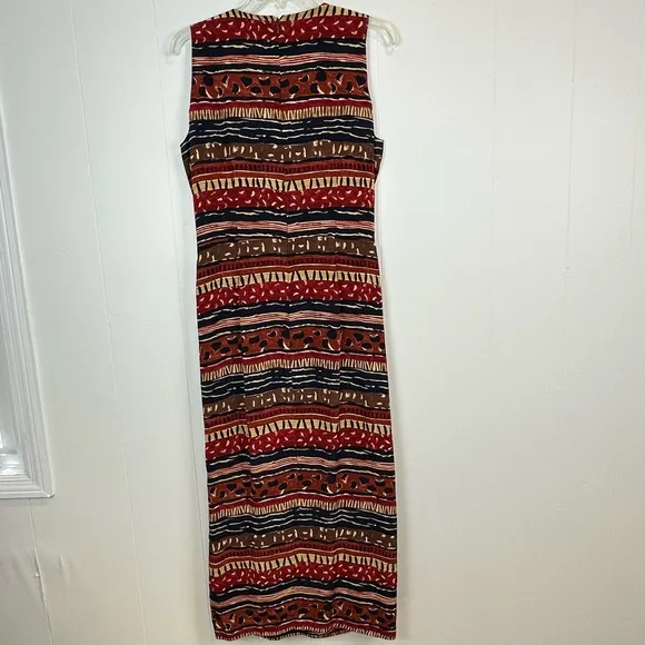 Vintage 80’s Spencer Jeremy 100% Silk Tribal Print Faux Wrap Dress Size 14