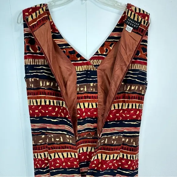 Vintage 80’s Spencer Jeremy 100% Silk Tribal Print Faux Wrap Dress Size 14