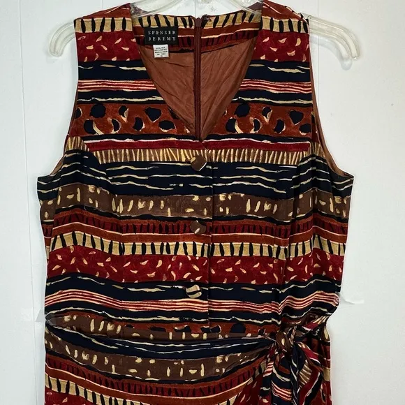 Vintage 80’s Spencer Jeremy 100% Silk Tribal Print Faux Wrap Dress Size 14