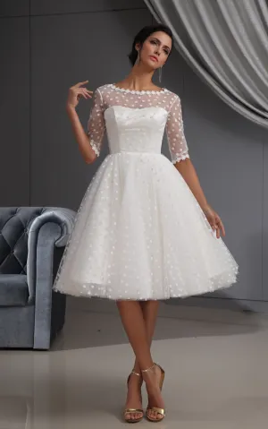 Vintage Half-Sleeve Knee-Length Wedding Dress-GC_705302