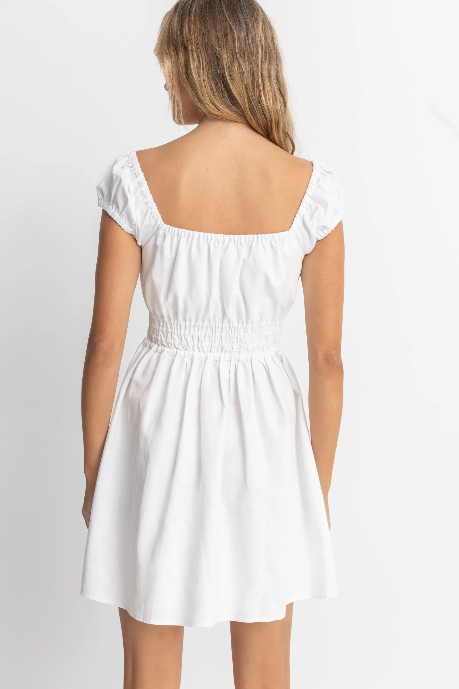 WASHED OUT CAP SLEEVE MINI DRESS - WHITE