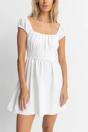 WASHED OUT CAP SLEEVE MINI DRESS - WHITE