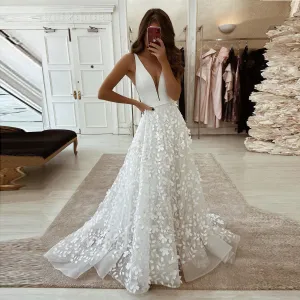 Wedding Dresses 3D Flowers Lace Bridal Gowns Elegant Bridal Wear
