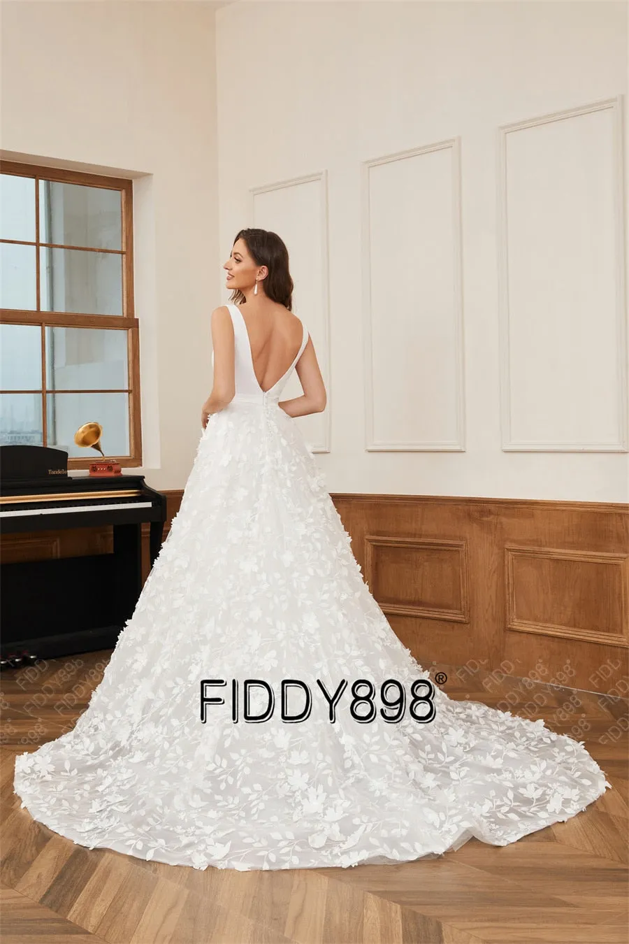 Wedding Dresses 3D Flowers Lace Bridal Gowns Elegant Bridal Wear