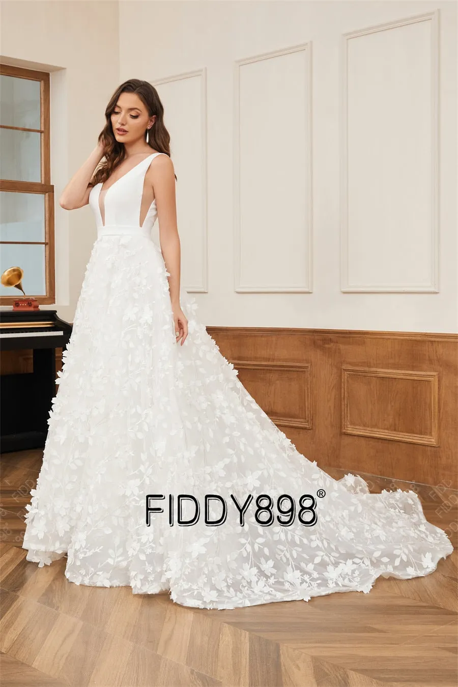 Wedding Dresses 3D Flowers Lace Bridal Gowns Elegant Bridal Wear