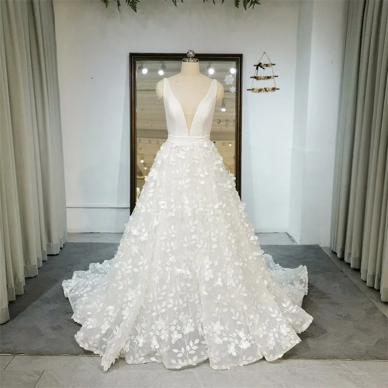 Wedding Dresses 3D Flowers Lace Bridal Gowns Elegant Bridal Wear