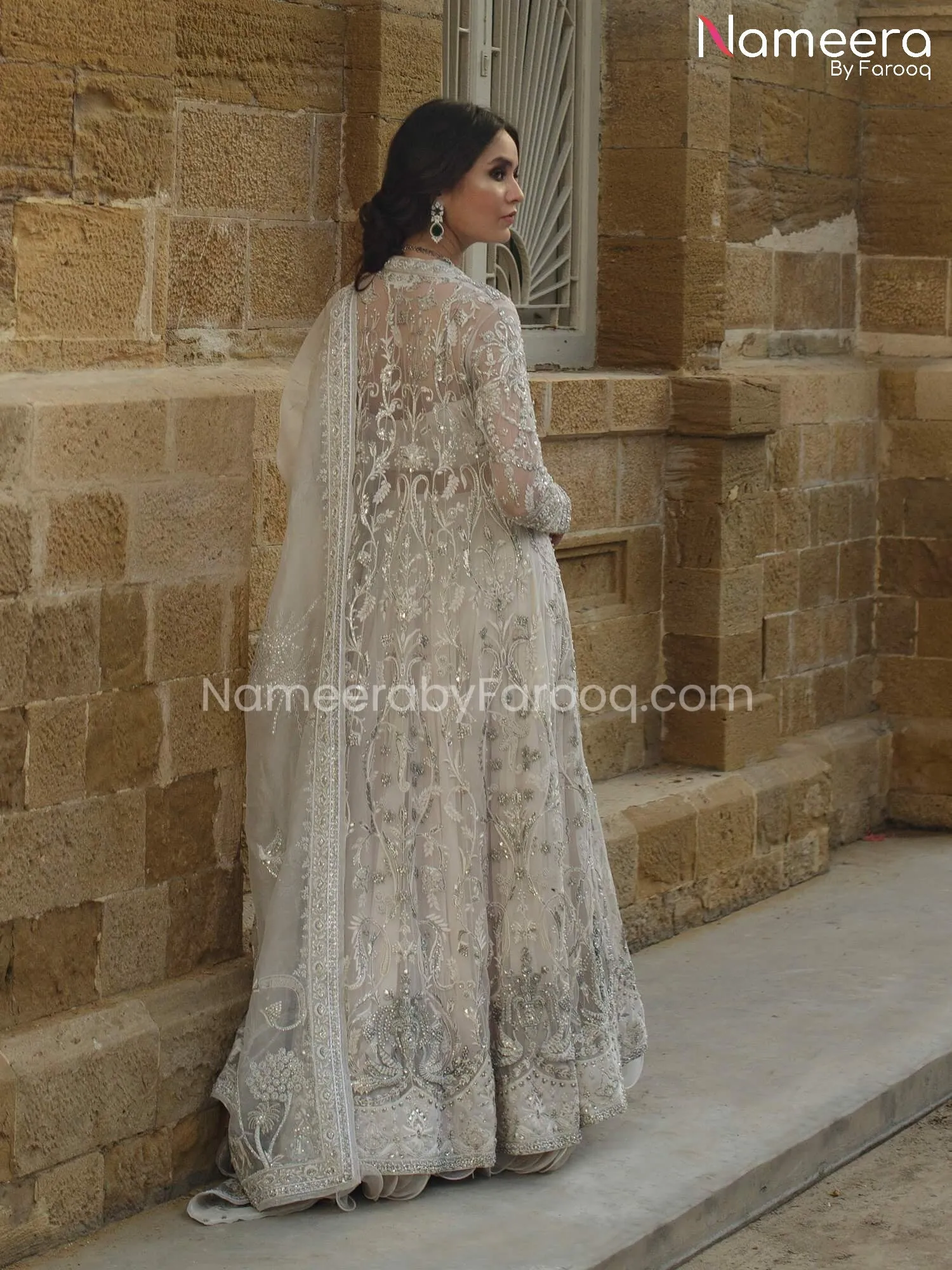 White Pakistani Bridal Gown with Lehenga Choli #BS185