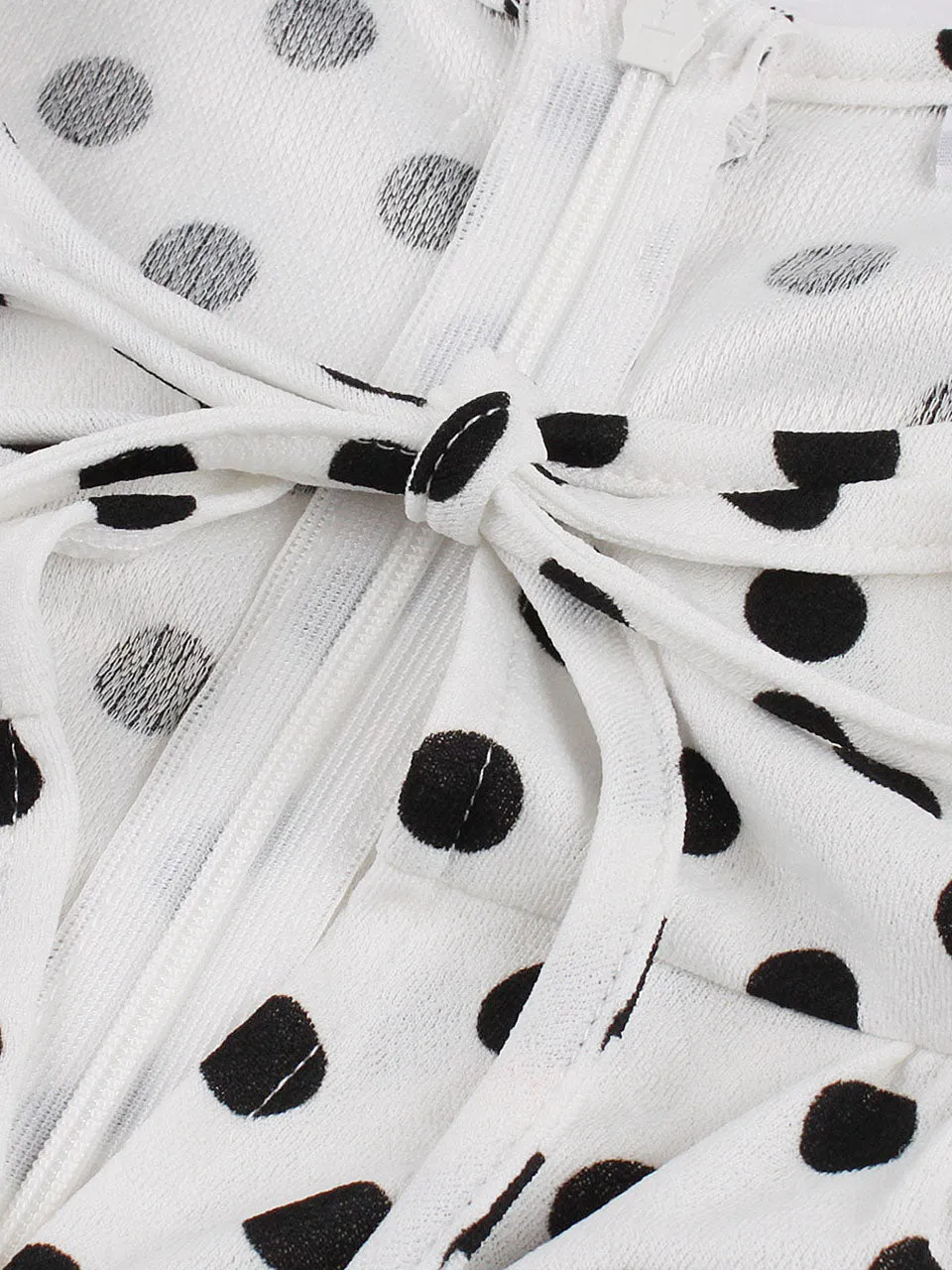 White Polka Dots V Neck Short Sleeve 1950S Vintage Dress