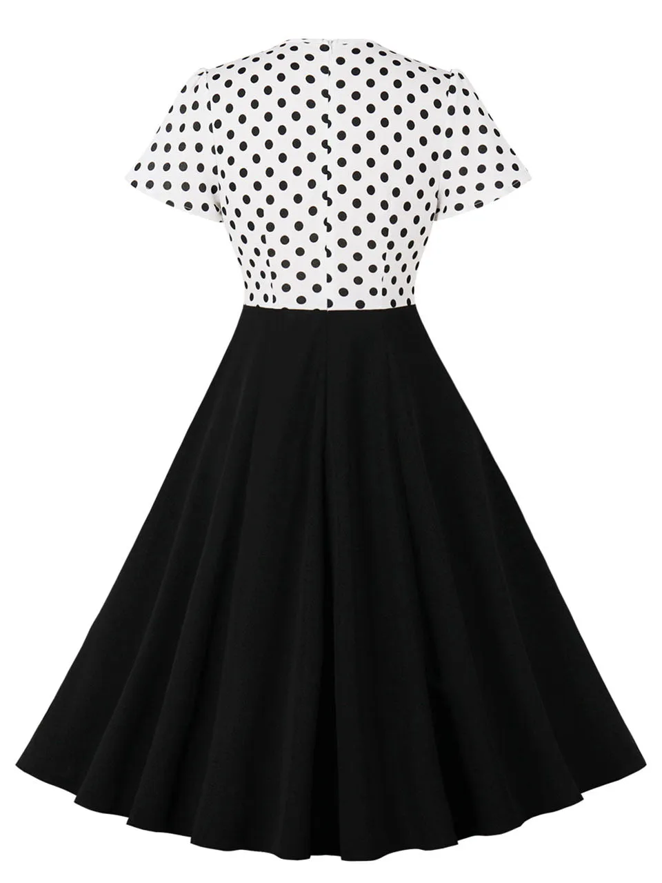 White Polka Dots V Neck Short Sleeve 1950S Vintage Dress