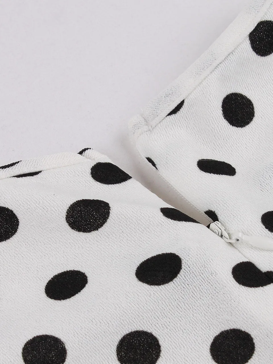 White Polka Dots V Neck Short Sleeve 1950S Vintage Dress