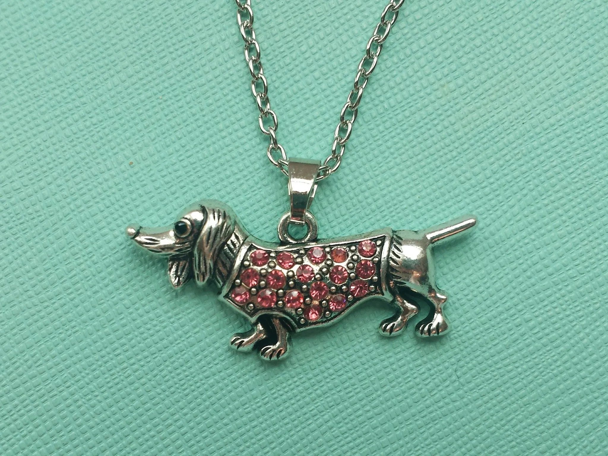 Wiener Dog Necklace | Vintage Inspired Pink or Clear