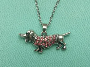 Wiener Dog Necklace | Vintage Inspired Pink or Clear