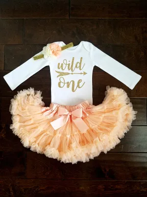 Wild One First Birthday Outfit Peach And Gold Tutu