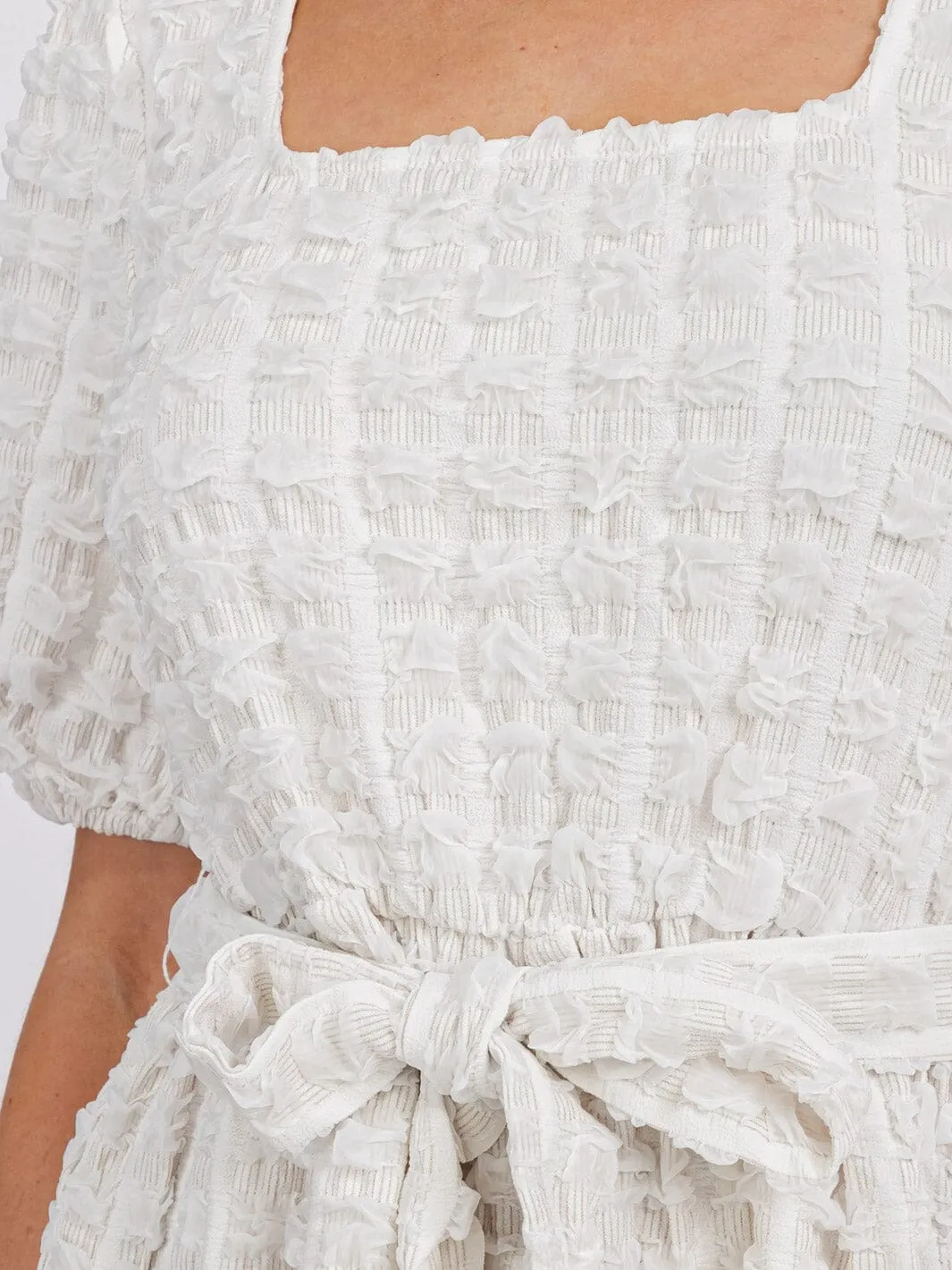 WOMEN'S SHORT PUFF SLEEVE SQUARE NECK TIERED POCKETS MIDI DRESS