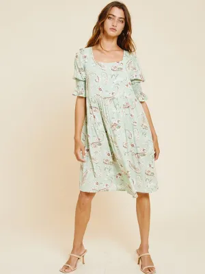 WOMEN'S SHORT PUFF SLEEVE TIERED PAISLEY PRINT MINI DRESS
