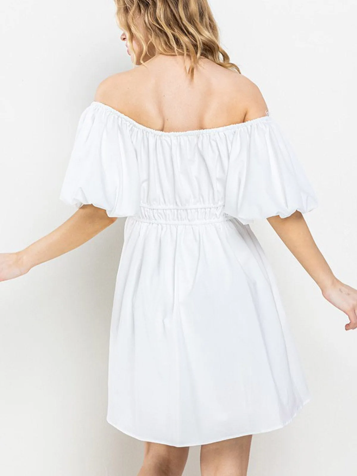 WOMEN'S SHORT PUFF SLEEVES OFF SHOULDER MINI DRESS