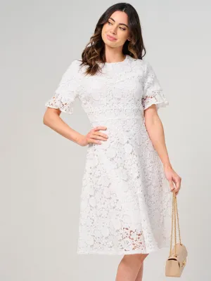 WOMEN'S SHORT RUFFLE SLEEVE FLORAL LACE MINI DRESS