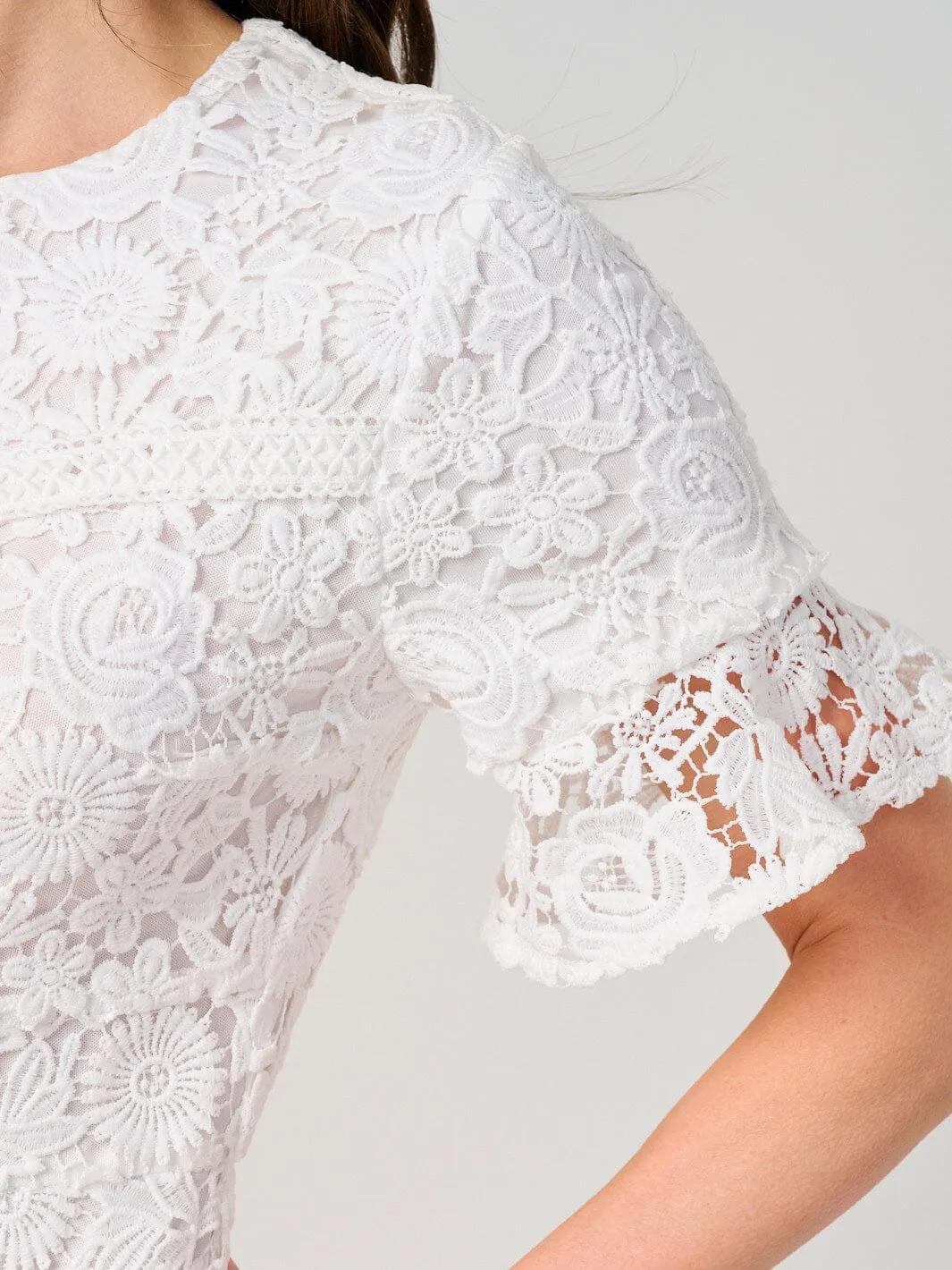 WOMEN'S SHORT RUFFLE SLEEVE FLORAL LACE MINI DRESS
