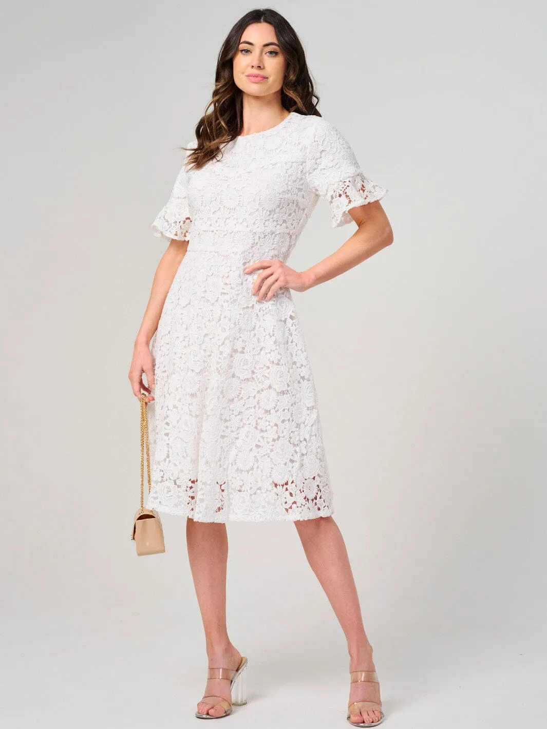 WOMEN'S SHORT RUFFLE SLEEVE FLORAL LACE MINI DRESS