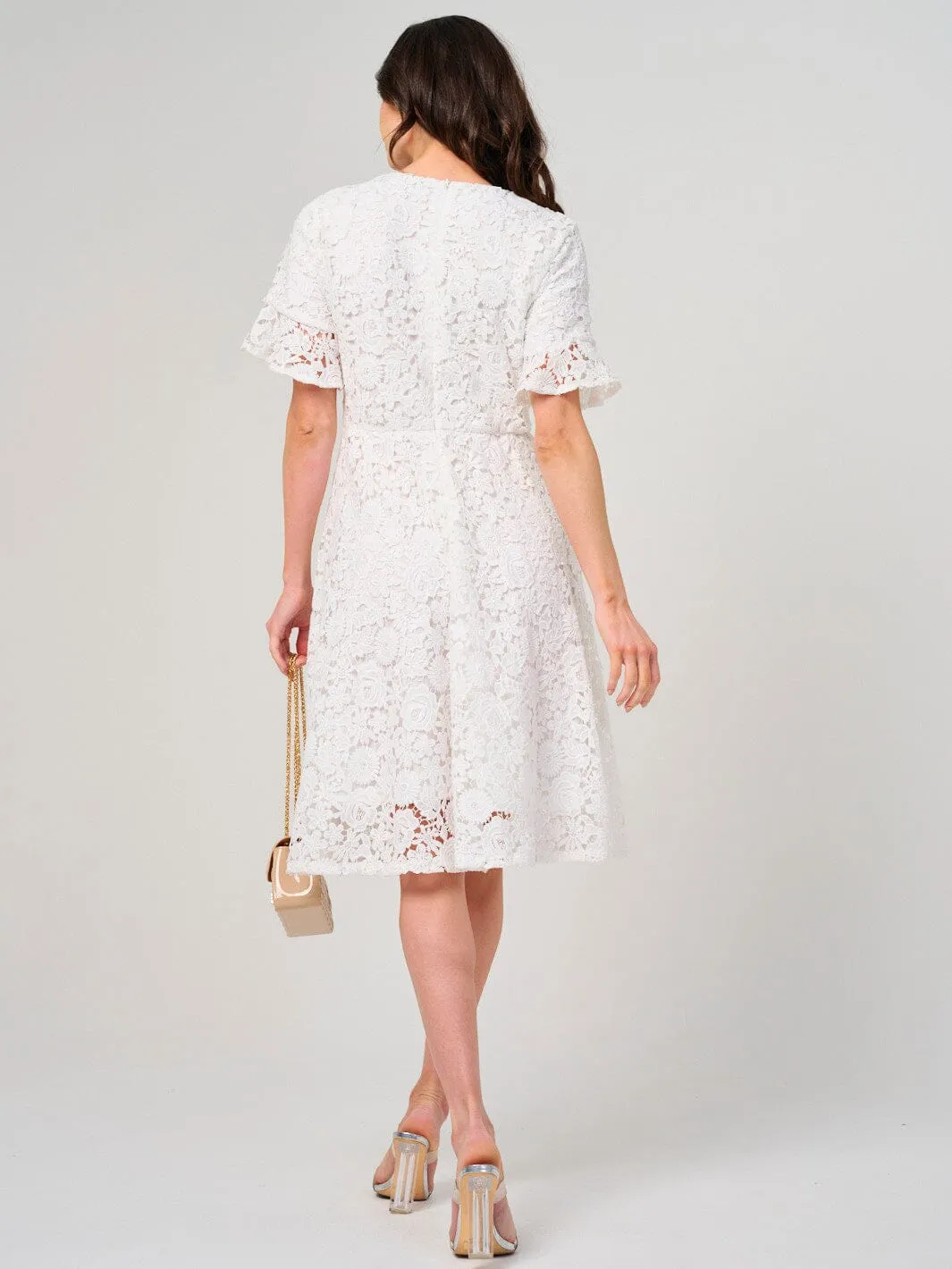 WOMEN'S SHORT RUFFLE SLEEVE FLORAL LACE MINI DRESS