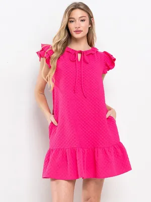 WOMEN'S SHORT RUFFLE SLEEVE POCKETS DETAILED TUNIC MINI DRESS