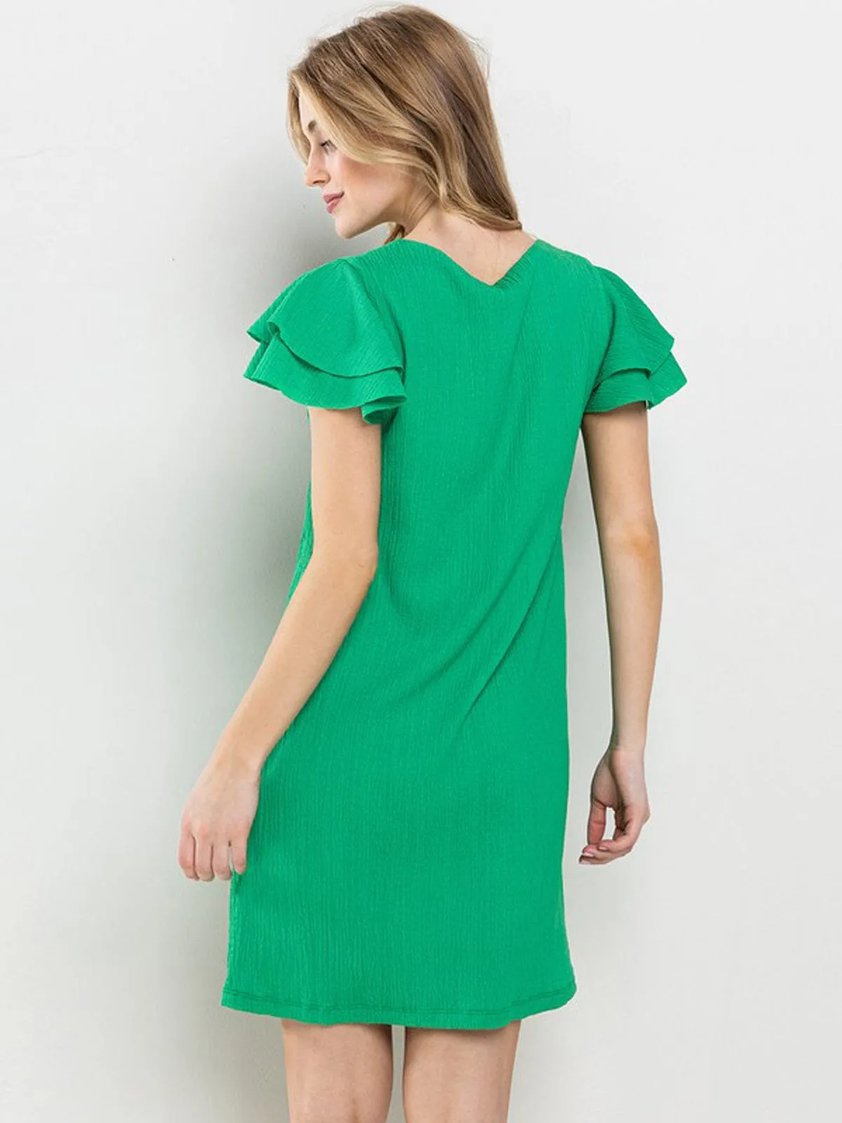 WOMEN'S SHORT RUFFLE SLEEVE TUNIC MINI DRESS