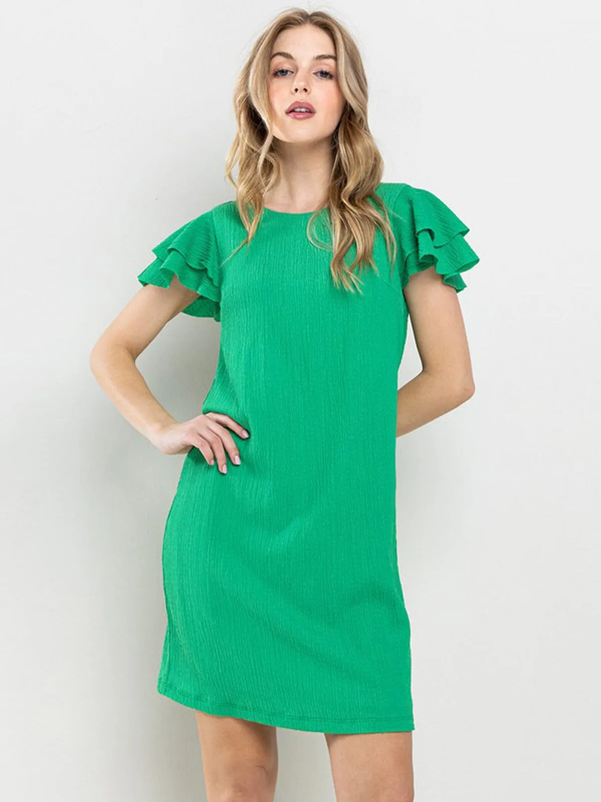WOMEN'S SHORT RUFFLE SLEEVE TUNIC MINI DRESS