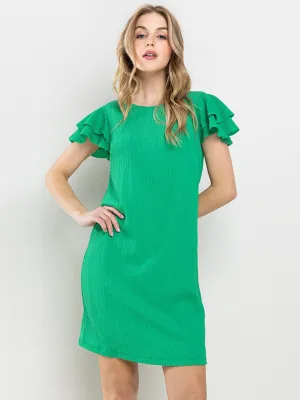 WOMEN'S SHORT RUFFLE SLEEVE TUNIC MINI DRESS