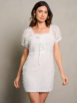 WOMEN'S SHORT SLEEVE SQUARE NECK BODYCON SWISS DOTS MINI DRESS