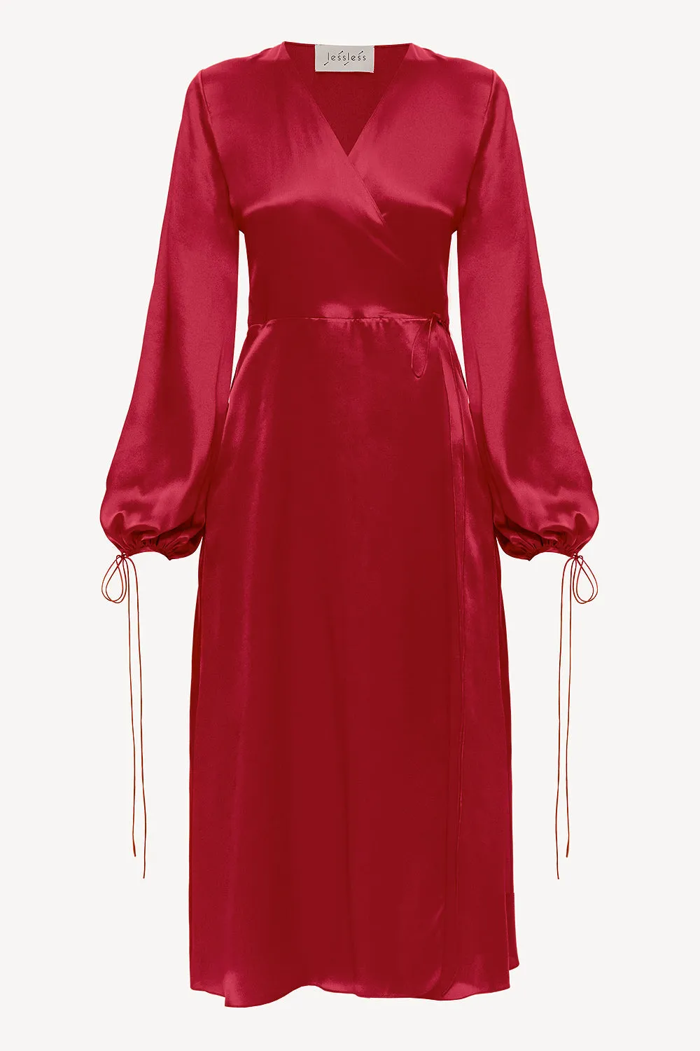 Wrap silk dress in cherry red