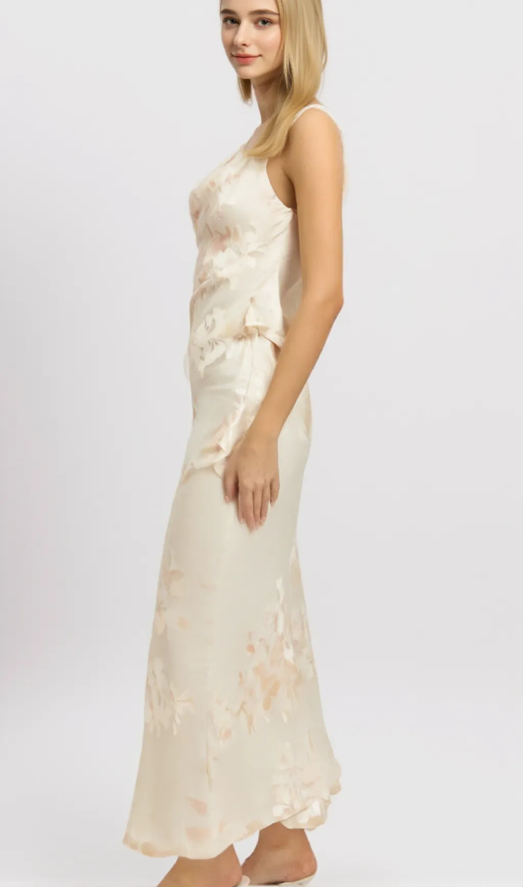 Yolanda beige floral-jacquard midi dress