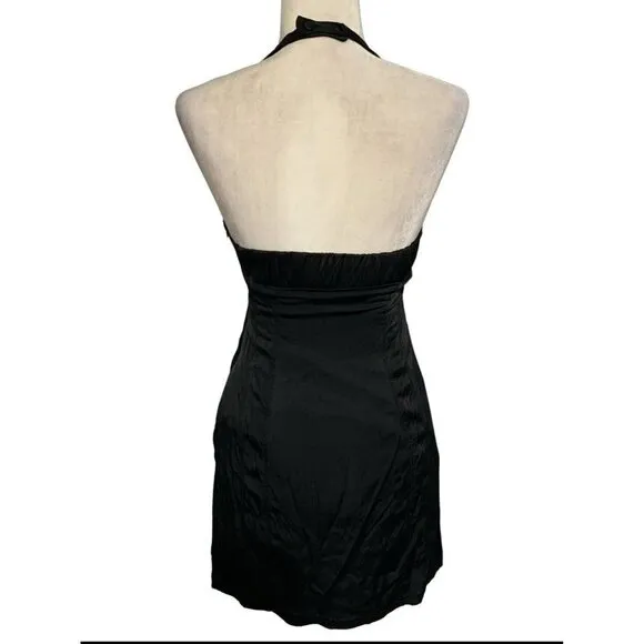 Zara Satin Bustier Mini Dress LARGE Black Lingerie Style open back Seamed NEW