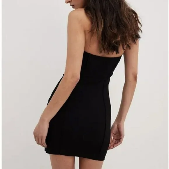 Zara Satin Bustier Mini Dress LARGE Black Lingerie Style open back Seamed NEW