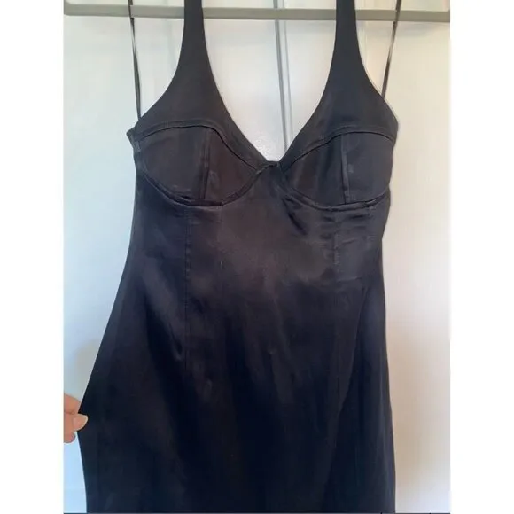 Zara Satin Bustier Mini Dress LARGE Black Lingerie Style open back Seamed NEW